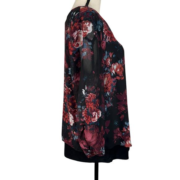 APT 9 X-Large Top Floral 3/4 Sleeve V-Neck Asymmetrical Hem Stretch Lined Multi - Picture 5 of 10